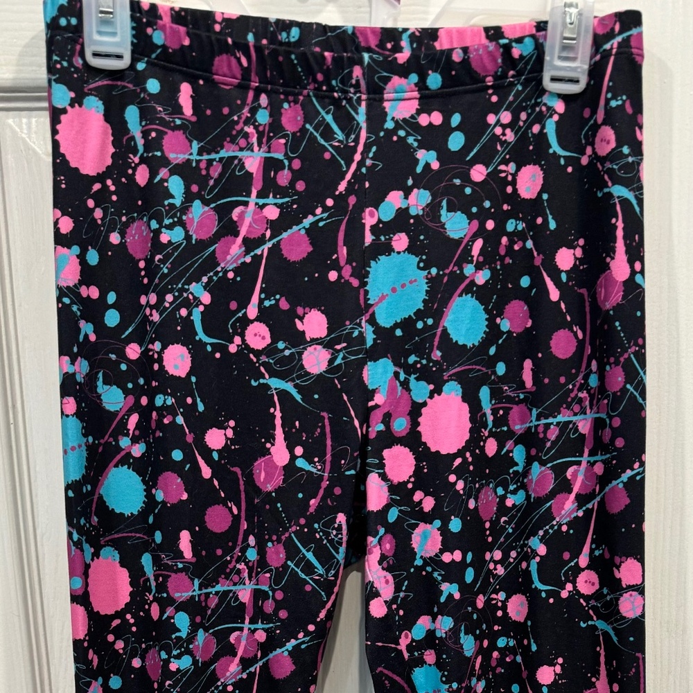 SissyCos pink and blue paint splattered large long woman leggings soft like new
